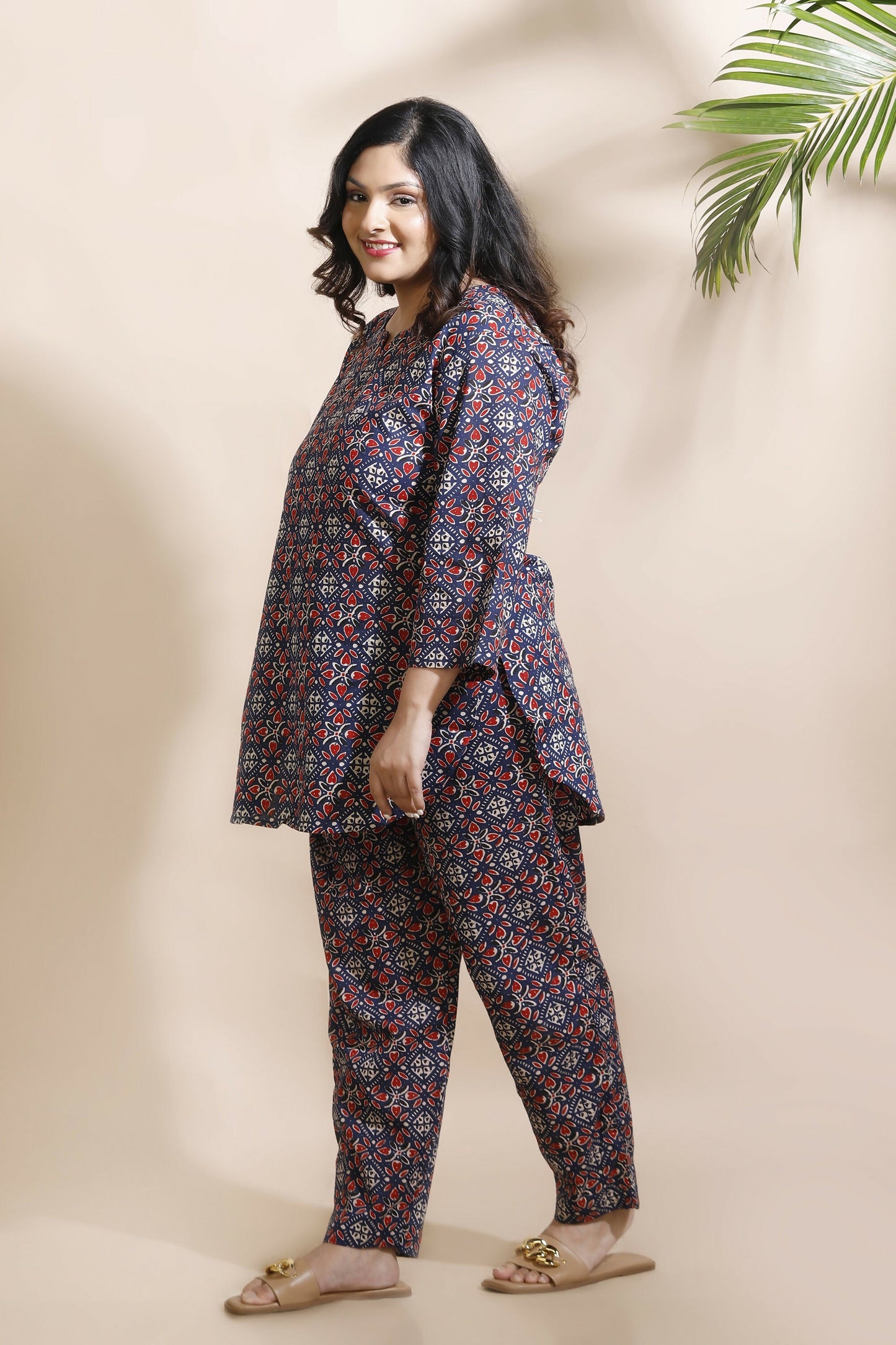 Breathables Geometric Cotton Co-Ord Set  Blue
