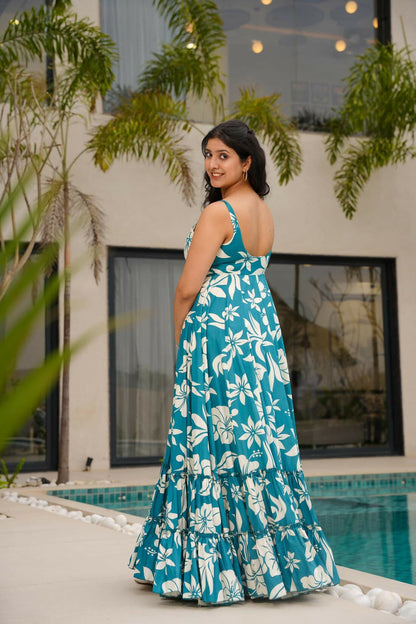 The52 Women's Gorgeous Flared Partywear Designer Poly Rayon Gown-Sky