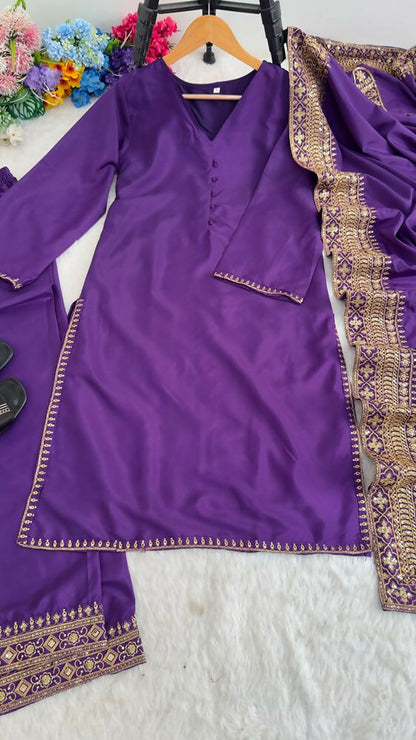 Teeya Creation New Latest Stylish Classic Jambli Festive Kurta Set with Gold Zari Border Palazzo and Dupatta