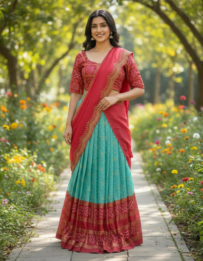 Teeya Creation New Latest Trendy Heavy Foil Print Work Lehenga Choli Set - Aqua-Blue