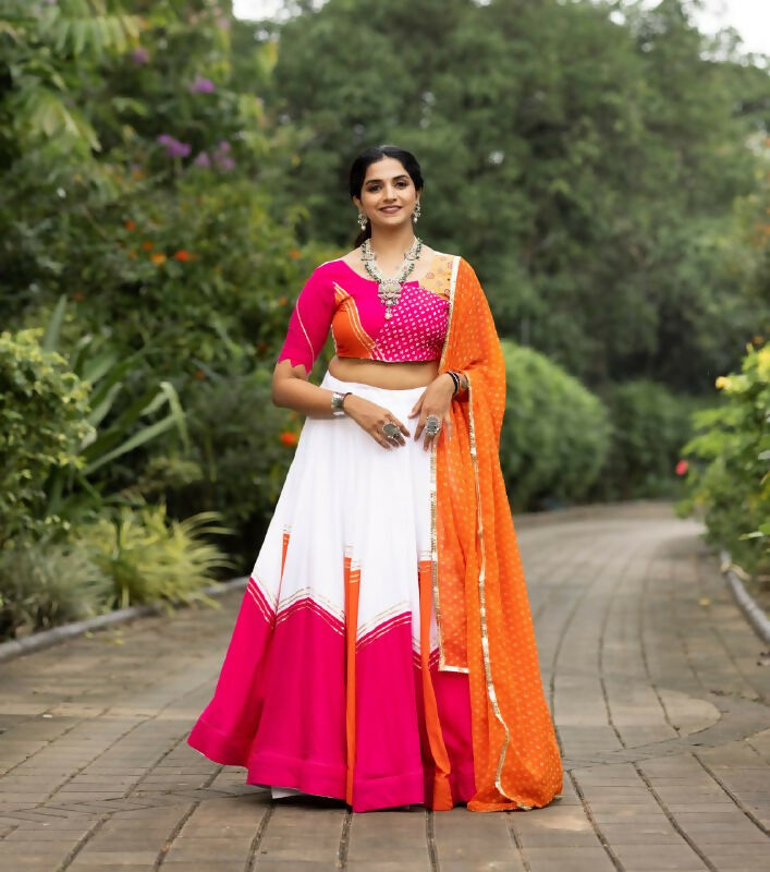 Yash Enterprise Orange Rayon Cotton Embroidery Semi Stitched Navratri Top Chaniya Choli