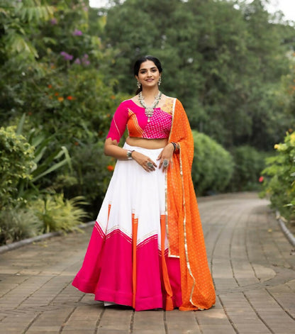 Yash Enterprise Orange Rayon Cotton Embroidery Semi Stitched Navratri Top Chaniya Choli