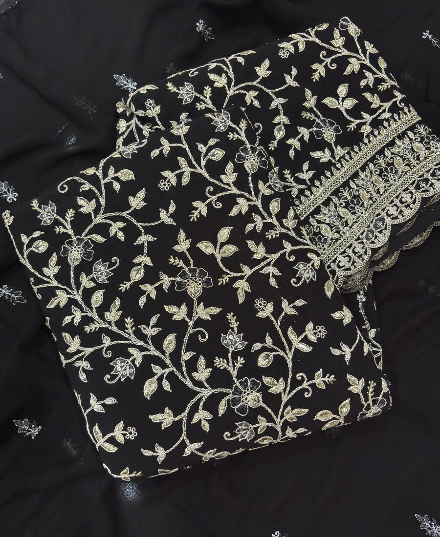 KC Black Straight Suit For Women Georgette Fabric
