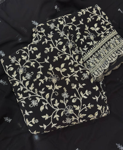 KC Black Straight Suit For Women Georgette Fabric