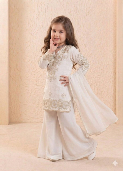 Teeya Creation New Kids Latest Trendy Kurta Palazzo Set-White