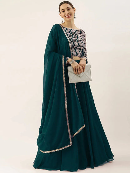 Tulsi Art Beautiful Green Thread Work Georgette Festival Wear Lehenga Choli