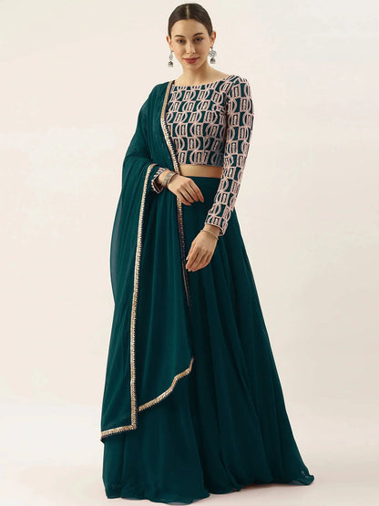 Tulsi Art Beautiful Green Thread Work Georgette Festival Wear Lehenga Choli