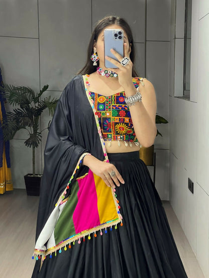 Yash Enterprise Black Rayon Cotton Embroidery Semi Stitched Navratri Chaniya Choli