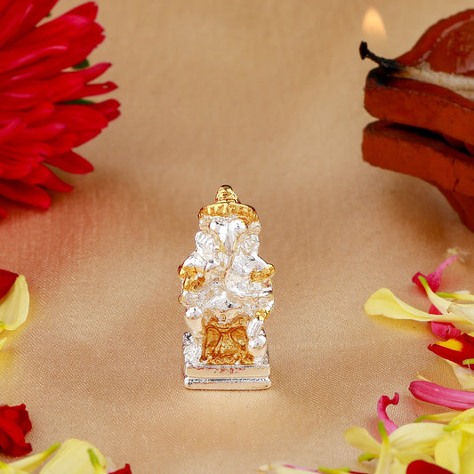 Estele Gold & Rhodium Plated Spiritual Lord Ganesha Idol with sitting position for Gifts & House Warming/Home/Office Decors.