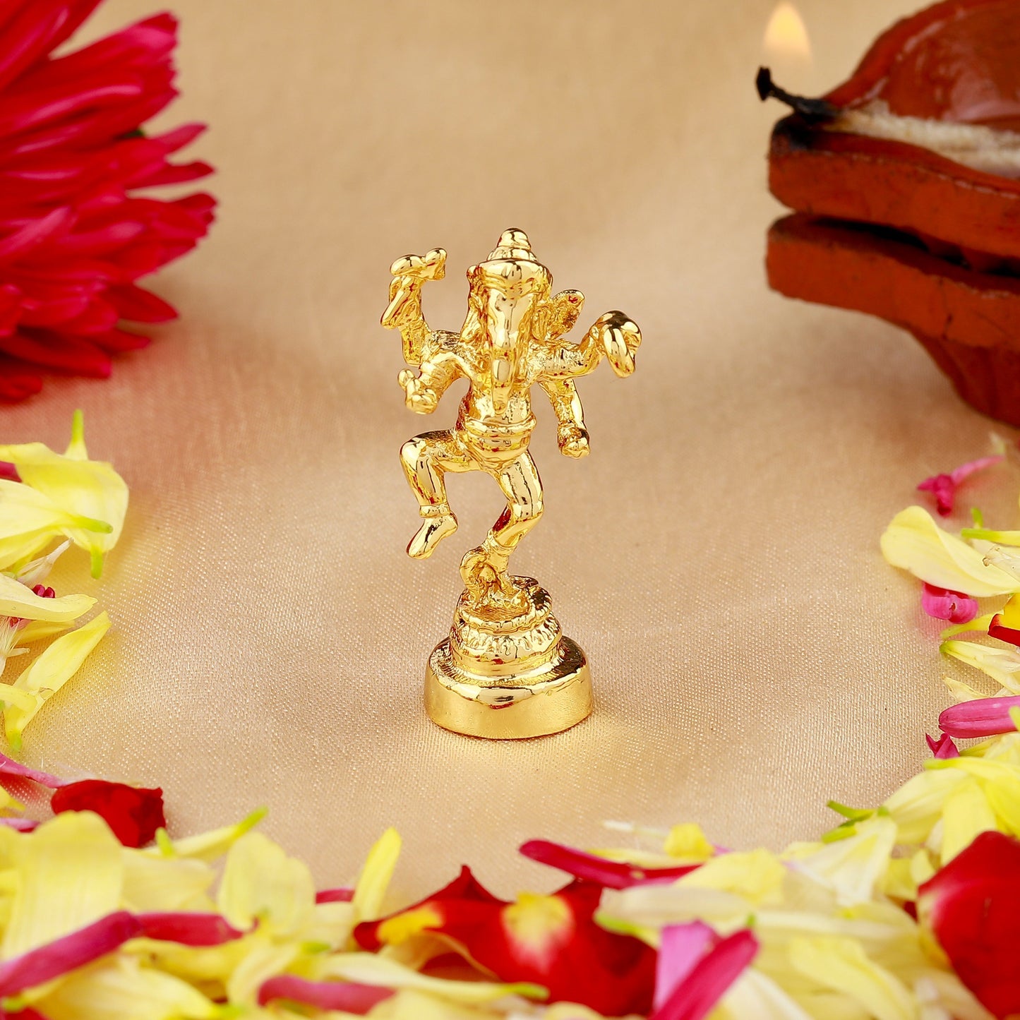 Estele Gold Plated Divine Ganesh Idol/Deity for Gifts| Pooja Mandir| House Warming| Car & Office Decors