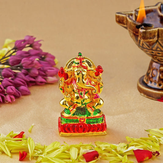 Estele Gold Plated Divine Ganesha with Multicolor Enamel Idol/Deity for Pooja Mandir| House Warming| Gifts/Car & Office Decors