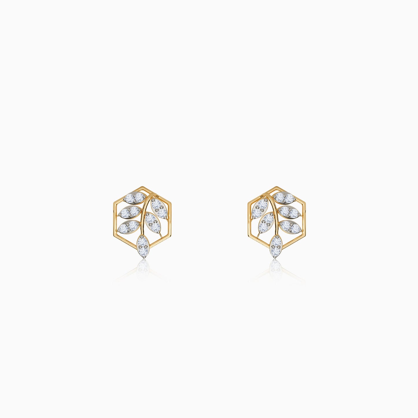 Gold Spring Leaf Lab Grown Diamond Studs