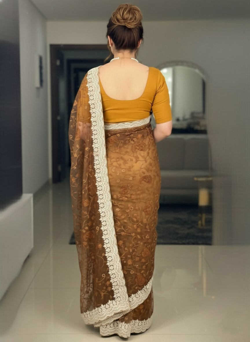 Teeya Creation New Latest Trendy Party Wear Two Tone Twill Net Saree-Gold