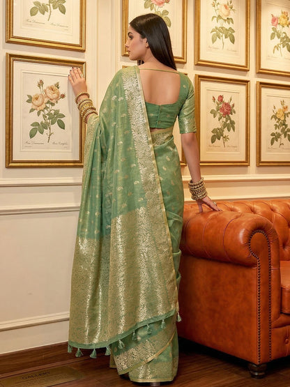 Anaita Green Woven Tissue Silk Saree With Blouse