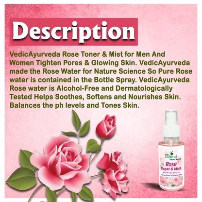 VedicAyurveda Rose Toner & Mist Steam Distilled Rose Water