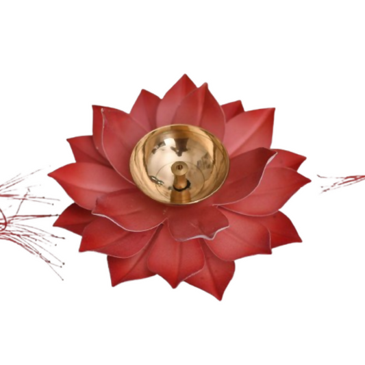 CraftVatika Kamal Diya Deepak Lotus Brass Diyas Oil Lamp - Red