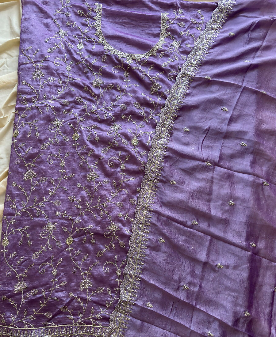 KC Lilac Silk Straight Suit For Women Heavy Embroidery Work