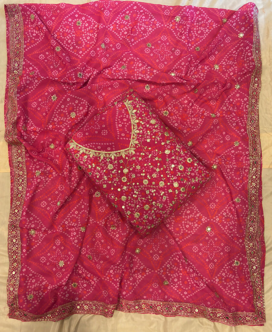 KC Pink Bandhani Printed Heavy Emrboidery Worked Sharara Suit Ethnic Wear