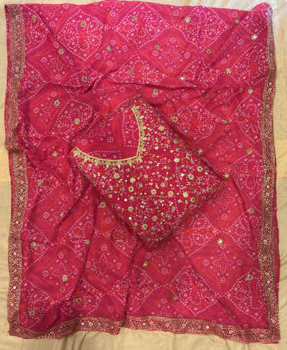 KC Pink Bandhani Printed Heavy Emrboidery Worked Sharara Suit Ethnic Wear
