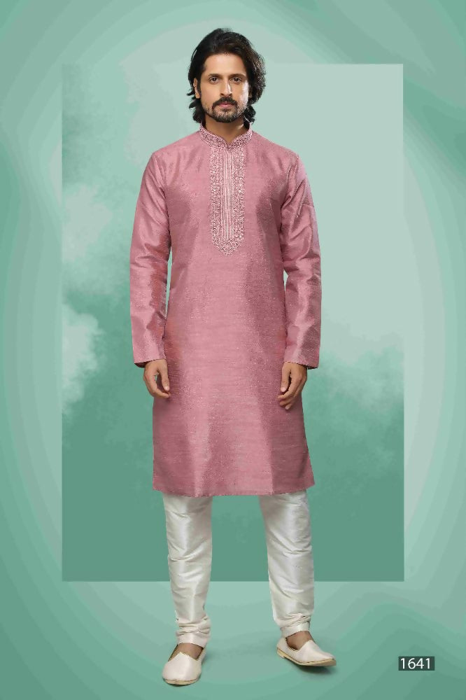 Raivat Ethnic Art Silk Mirror Embroidery Work Kurta Pajama In Pink Colour