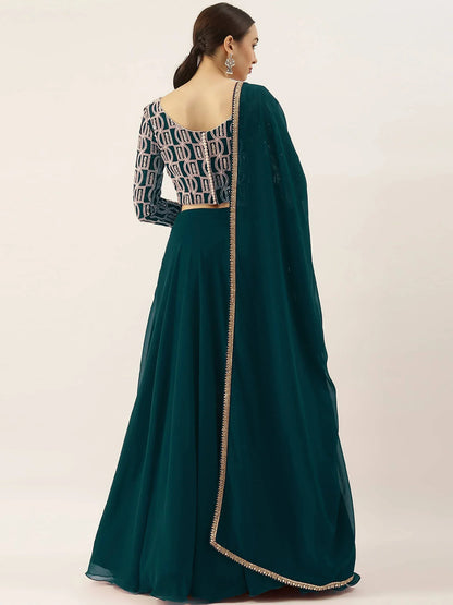 Tulsi Art Beautiful Green Thread Work Georgette Festival Wear Lehenga Choli