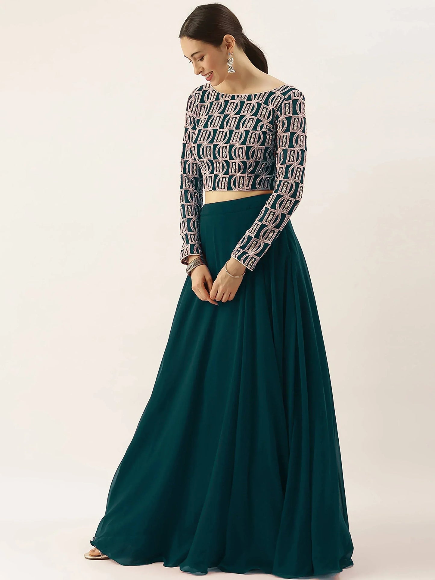 Tulsi Art Beautiful Green Thread Work Georgette Festival Wear Lehenga Choli