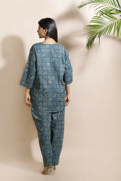 Breathables Abstract Green Cotton Kurta & Pant Co-Ord Set