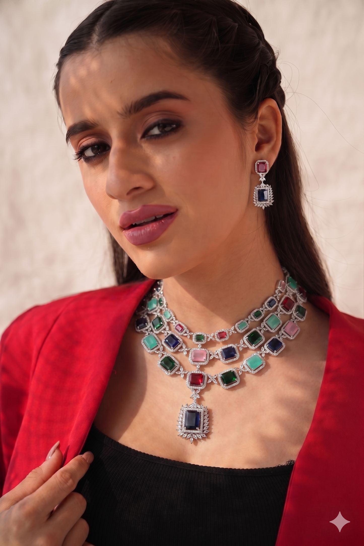 Prismatic Statement AD Necklace Set