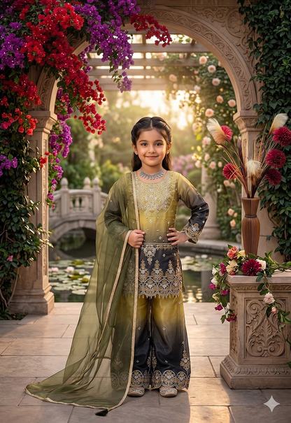 Evanik Kids Multicolor Heavy Silk Embroidered Work Salwar Suit