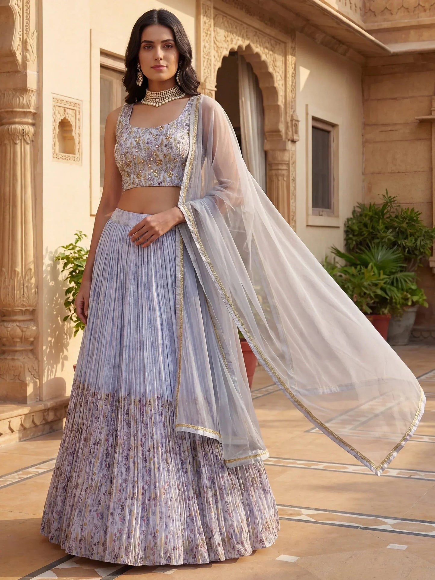 Tulsi Art Enchanting Blue Floral Printed Georgette Festival Wear Lehenga Choli