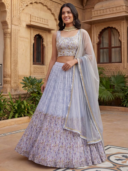 Tulsi Art Enchanting Blue Floral Printed Georgette Festival Wear Lehenga Choli