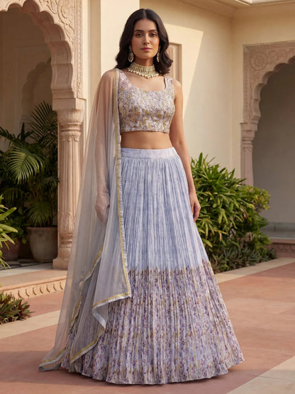 Tulsi Art Enchanting Blue Floral Printed Georgette Festival Wear Lehenga Choli