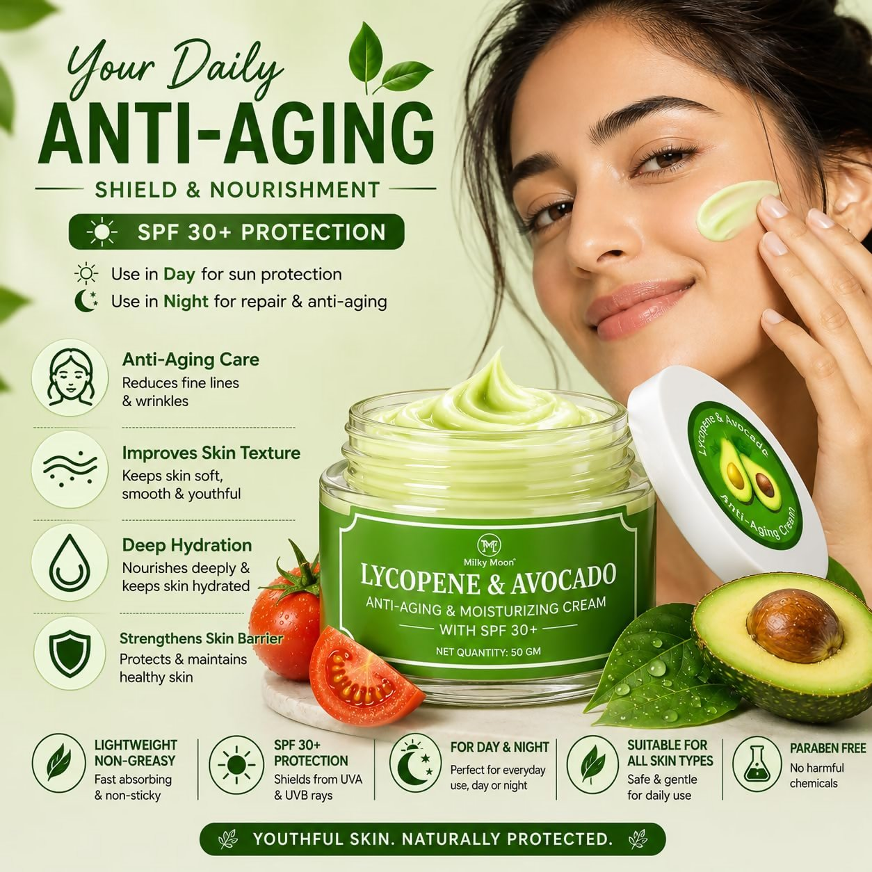 Milky Moon Lycopene & Avocado Anti-Aging & Moisturizing Cream with SPF 30