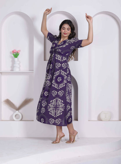 Miravan Womens Floral Printed Cotton Butterfly Maxi Dress