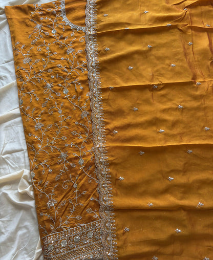 KC Yellow Silk Straight Suit For Women Heavy Embroidery Work