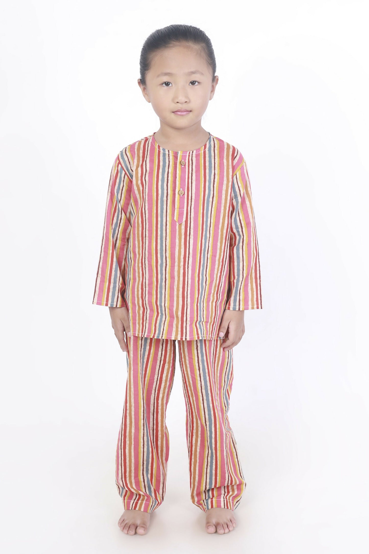 Breathables Kids Cotton Stripes Print Kurta Pyjama Night Suit - Multicolor