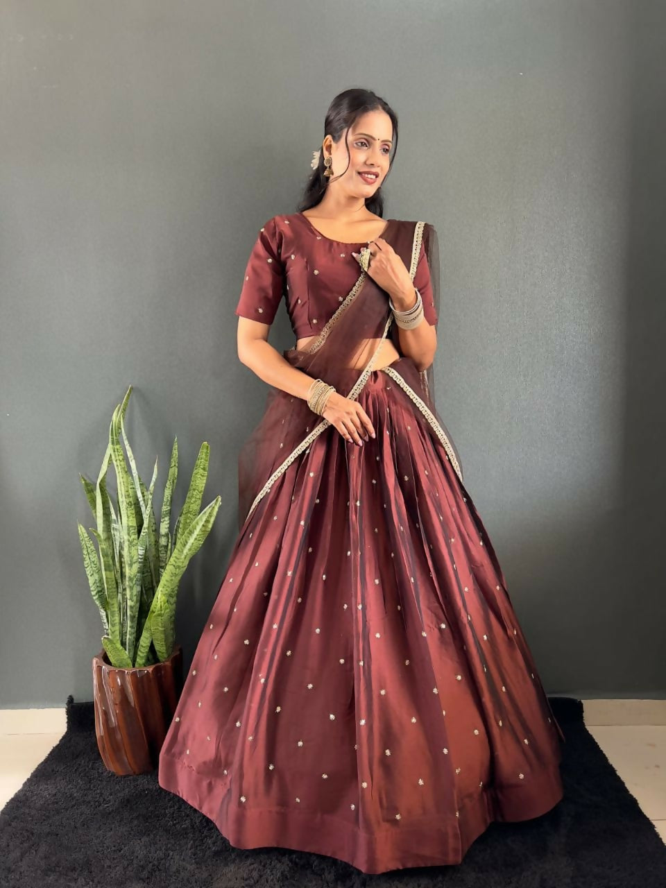 Teeya Creation New Trendy Stylist South Style Lehenga Choli Set - Brown