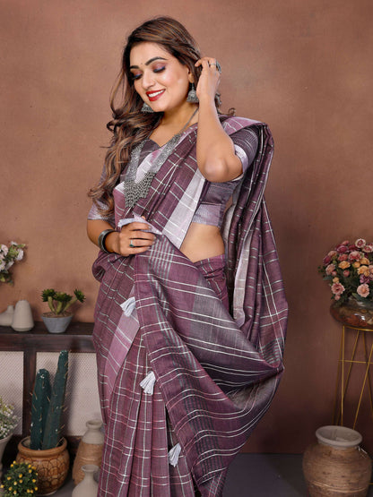 Aastha Fashion Lavender Linen Weaving Saree