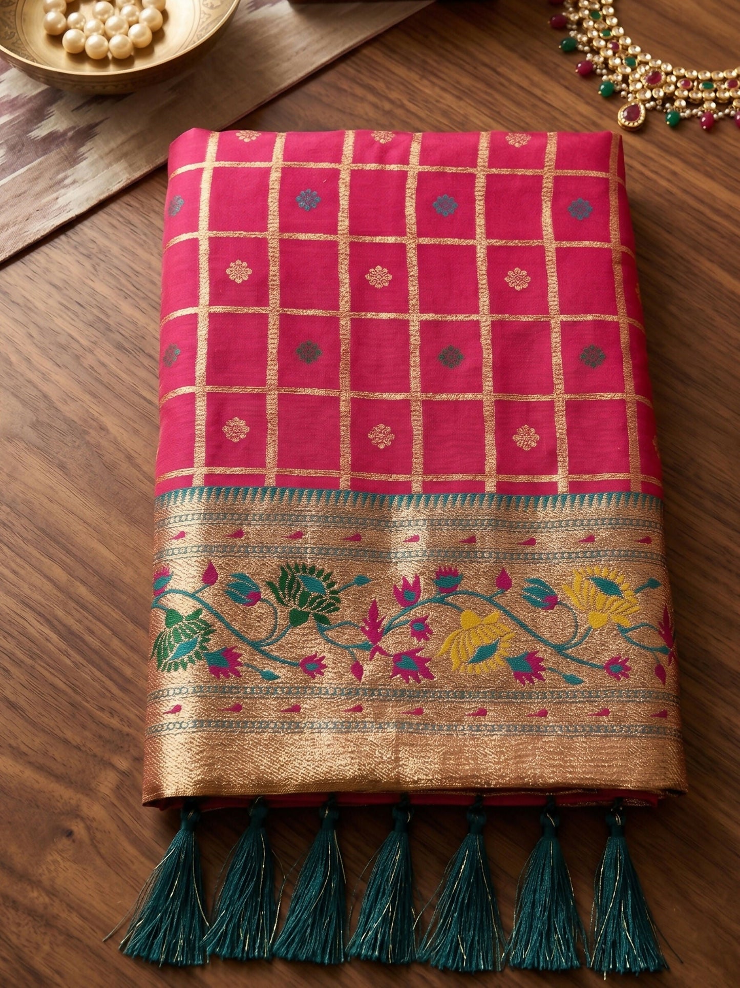 Shree Shyam Fashion Rani Pink Banarasi Silk Blend Saree