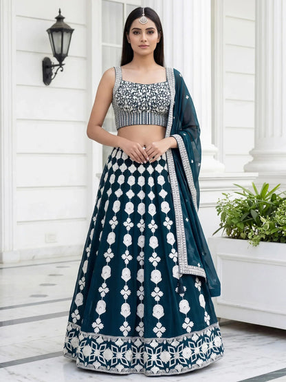 Tulsi Art Attractive Green Thread Embroidered Georgette Party Wear Lehenga Choli