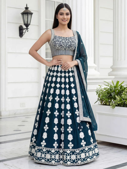 Tulsi Art Attractive Green Thread Embroidered Georgette Party Wear Lehenga Choli