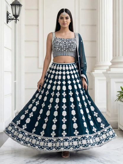 Tulsi Art Attractive Green Thread Embroidered Georgette Party Wear Lehenga Choli