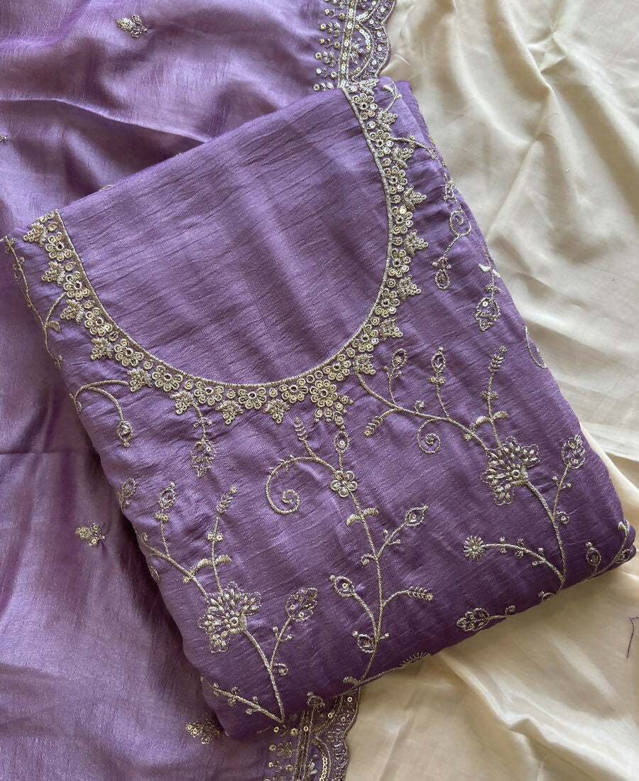 KC Lilac Silk Straight Suit For Women Heavy Embroidery Work
