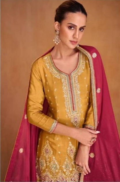 Anaita Mustard Embroidered Premium Salwar Suit