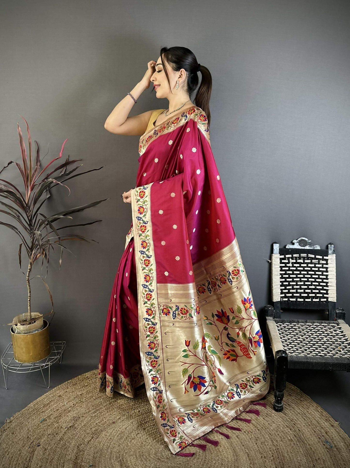 Prime Volt Premium Soft Silk Mayur Paithani Saree with Peacock Meena Weaving & Rich Pallu-Deep Maroon