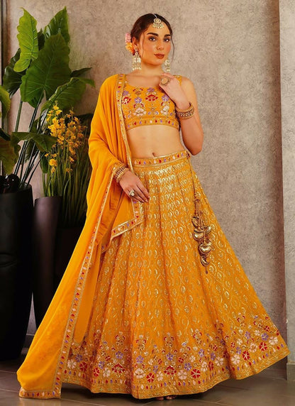 Lehenga Mart Musterd Faux Georgette Designer Bollywood Style Wedding Wear Lehenga Choli