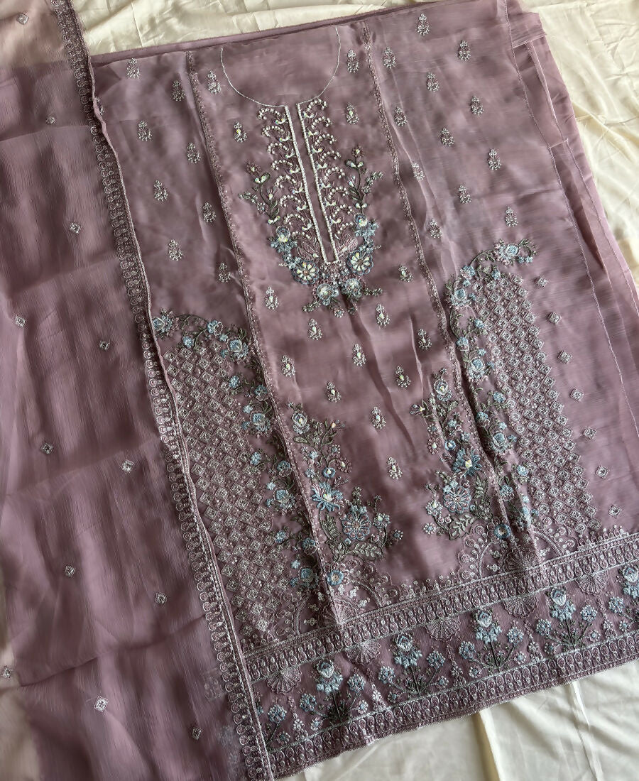 KC Heavy Chiffon Silk Pink Hand Embroidered Straight Suit For Women Wedding