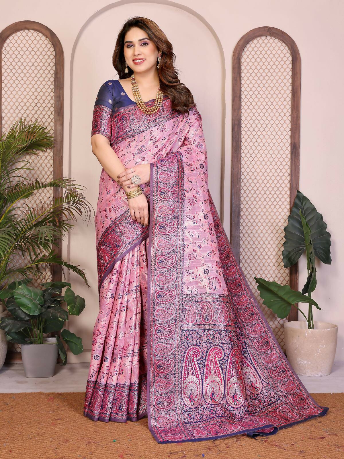 Teeya Creation New Latest Trendy Wedding Wear Pashmina Silk Saree-Pink