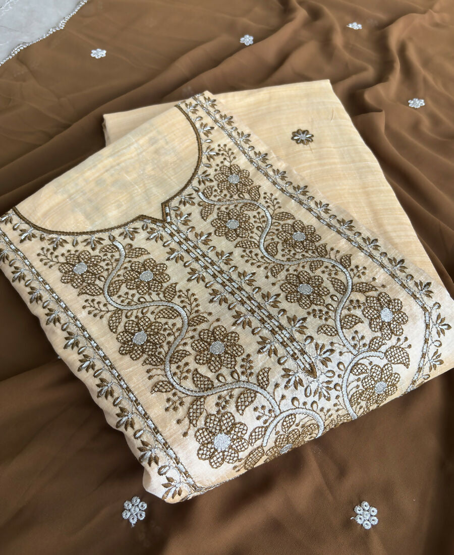 KC Khadi Cotton White Suit With Mahendi Dupatta 3 Piece Pair For Women