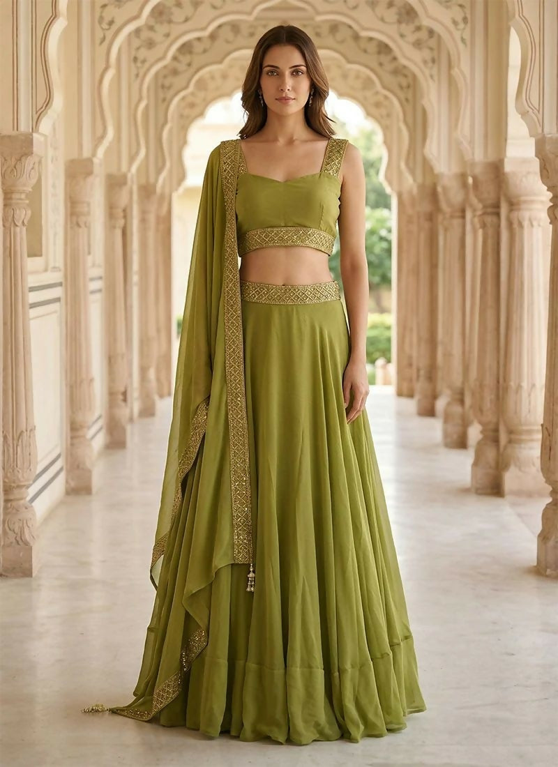 Lehenga Mart Green Faux Georgette Designer Bollywood Style Wedding Wear Lehenga Choli
